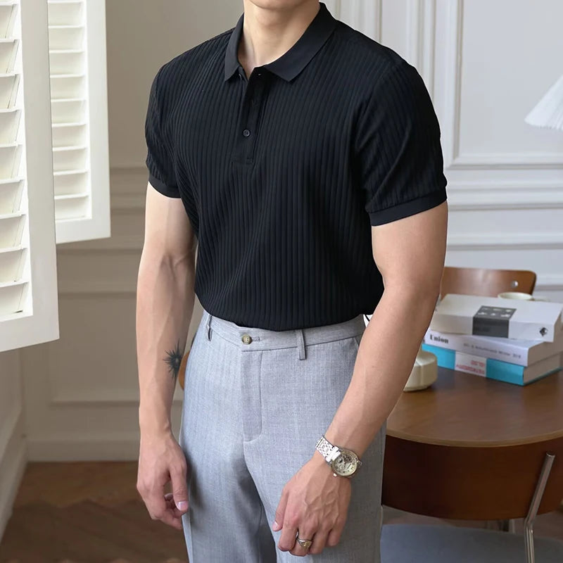 Camisa polo masculina de malha listrada