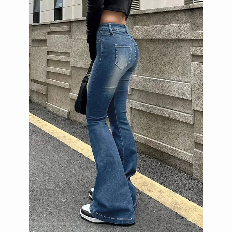 Calça bootcut  jeans feminino cor sólida fina sino bottoms