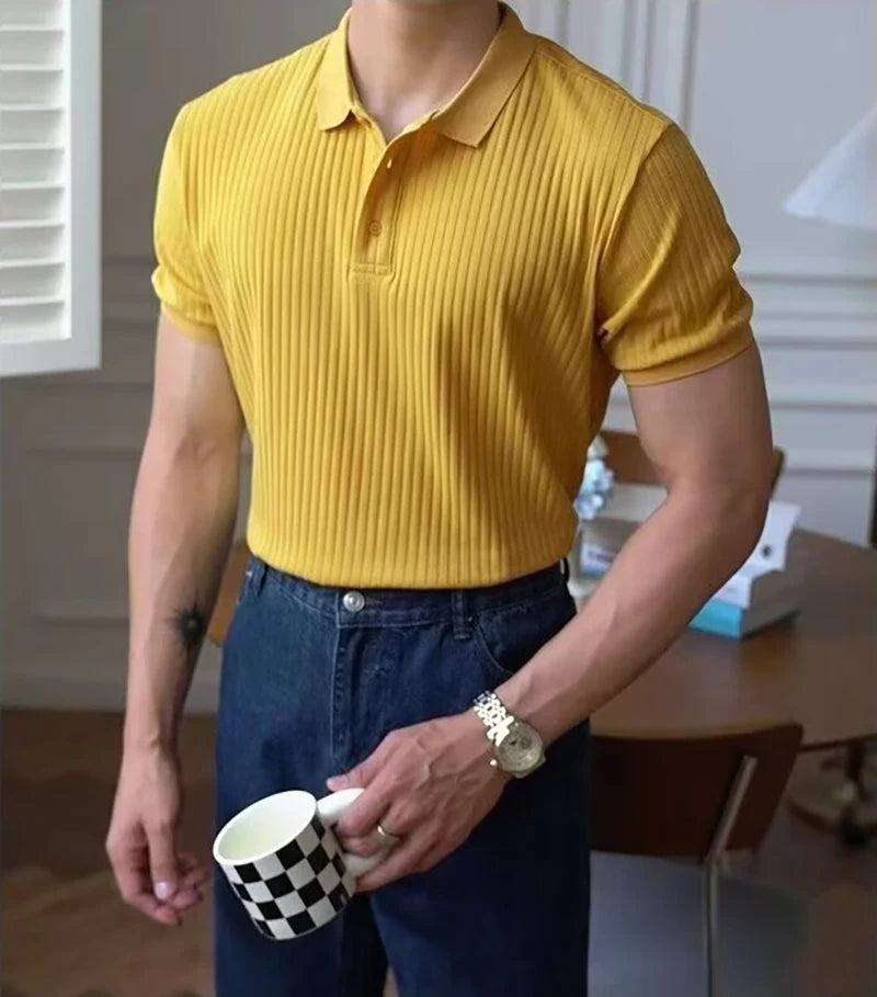 Camisa polo masculina de malha listrada