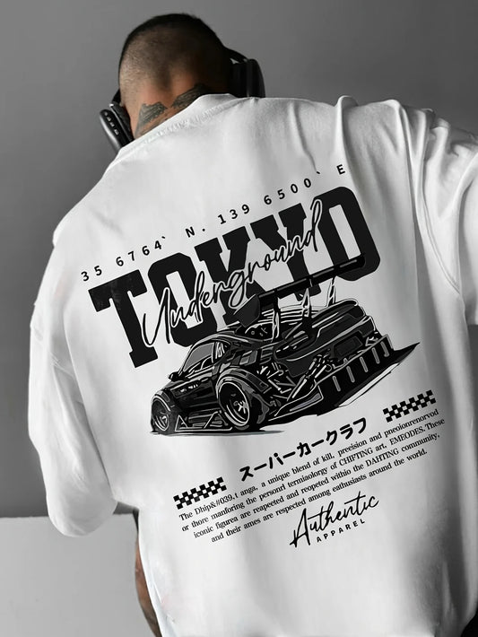 Camiseta masculina de manga curta, impressa com carros de corrida gráficos ajuste elegante casual