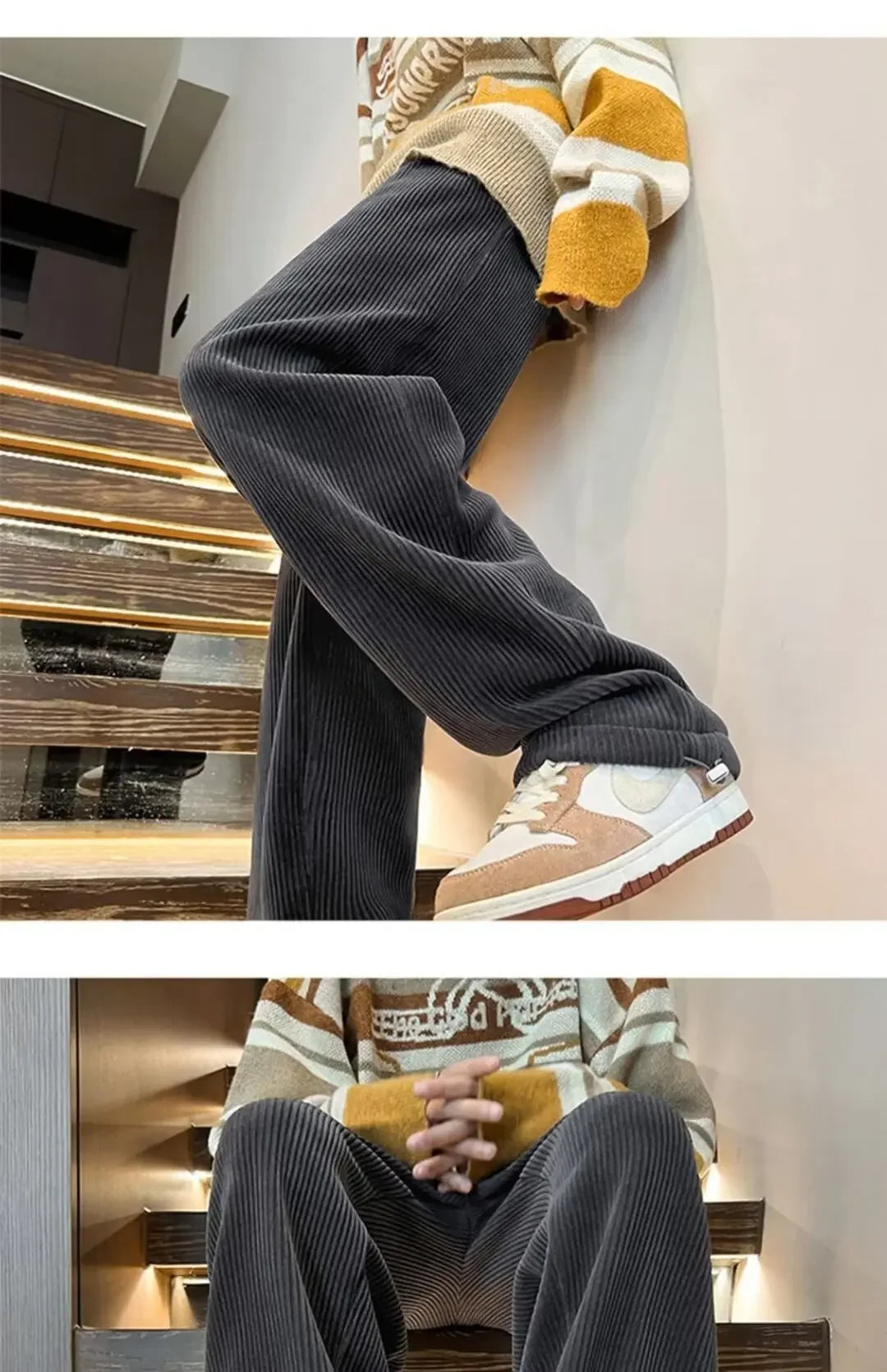 Calça Retro veludo masculino perna reta ajustável.