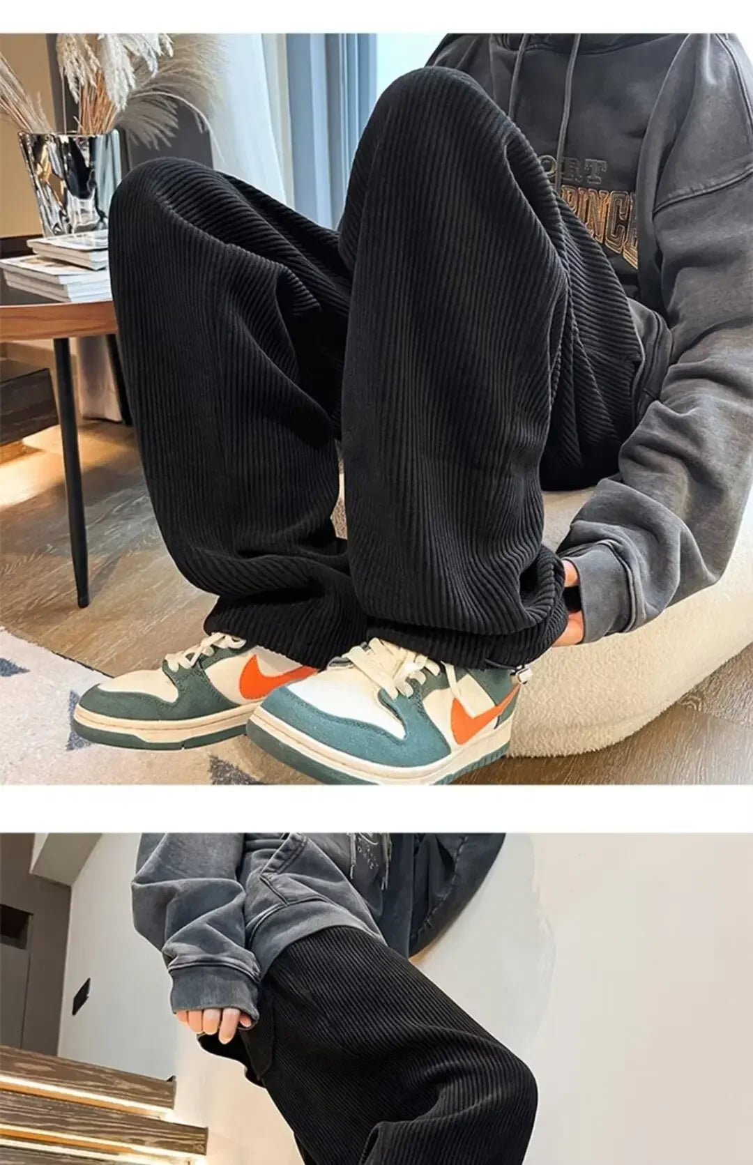 Calça Retro veludo masculino perna reta ajustável.