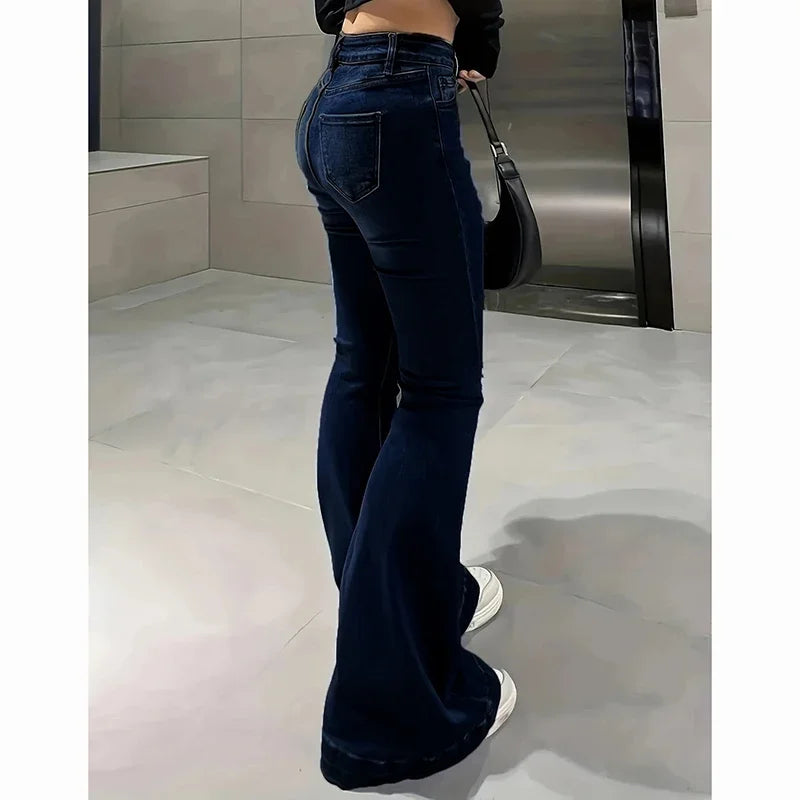 Calça bootcut  jeans feminino cor sólida fina sino bottoms