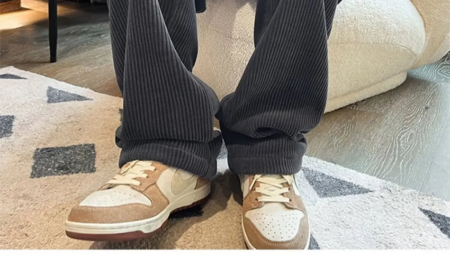 Calça Retro veludo masculino perna reta ajustável.