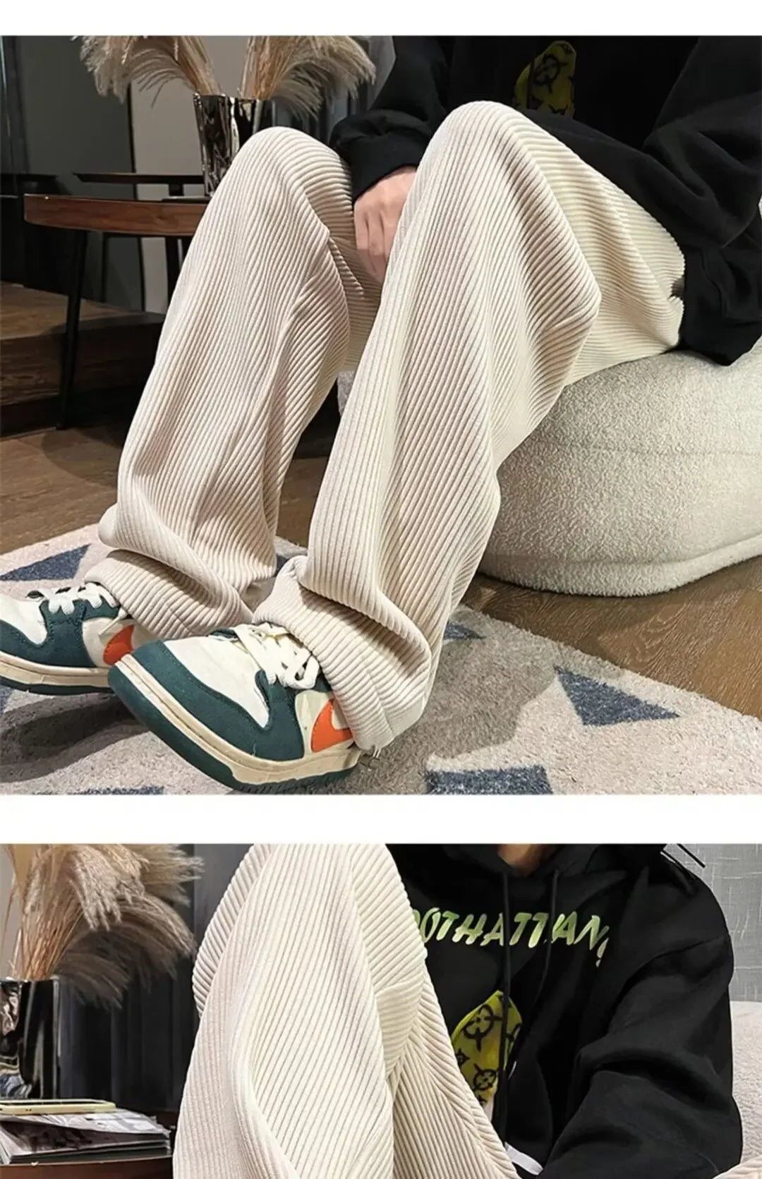 Calça Retro veludo masculino perna reta ajustável.