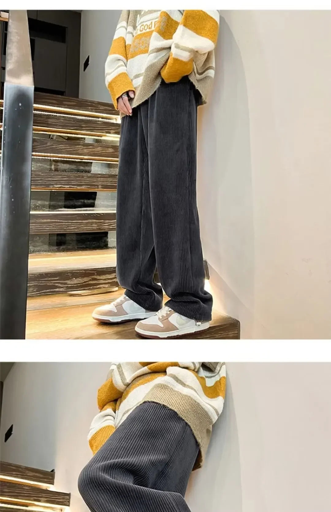 Calça Retro veludo masculino perna reta ajustável.