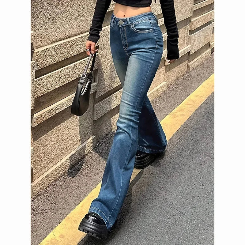 Calça bootcut  jeans feminino cor sólida fina sino bottoms