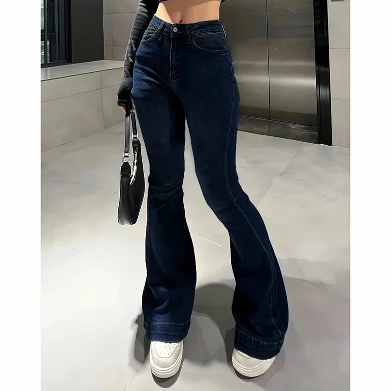 Calça bootcut  jeans feminino cor sólida fina sino bottoms