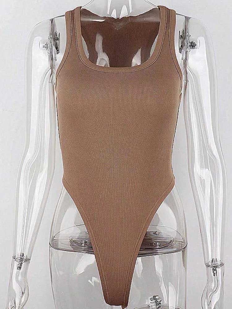 Bodysuit de malha sem mangas verão quente sexy bodycon fora do ombro halter topos casual corpete de rua para mulher clubwear