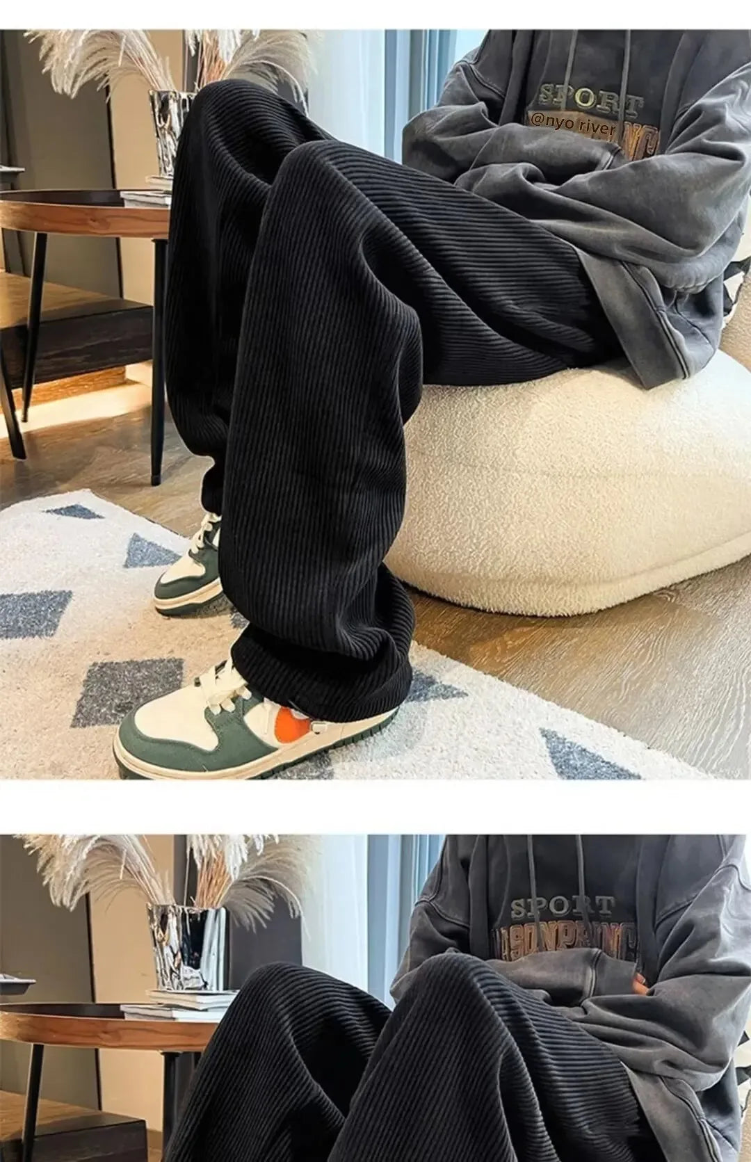 Calça Retro veludo masculino perna reta ajustável.