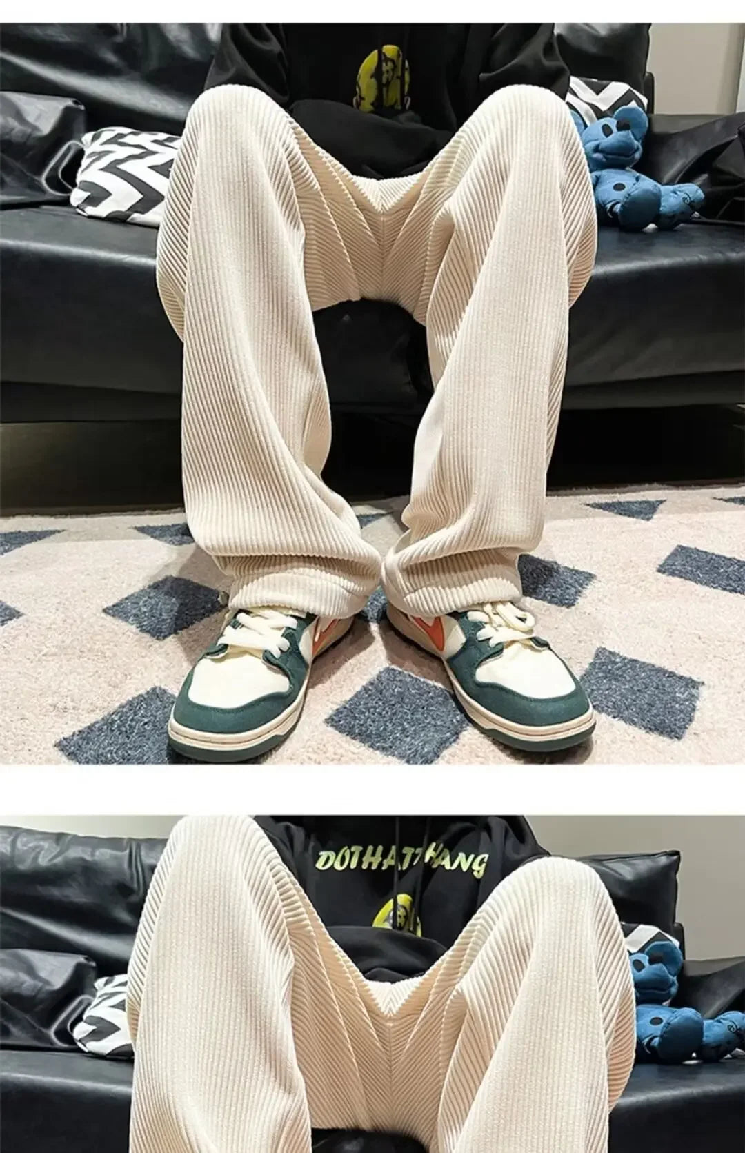 Calça Retro veludo masculino perna reta ajustável.