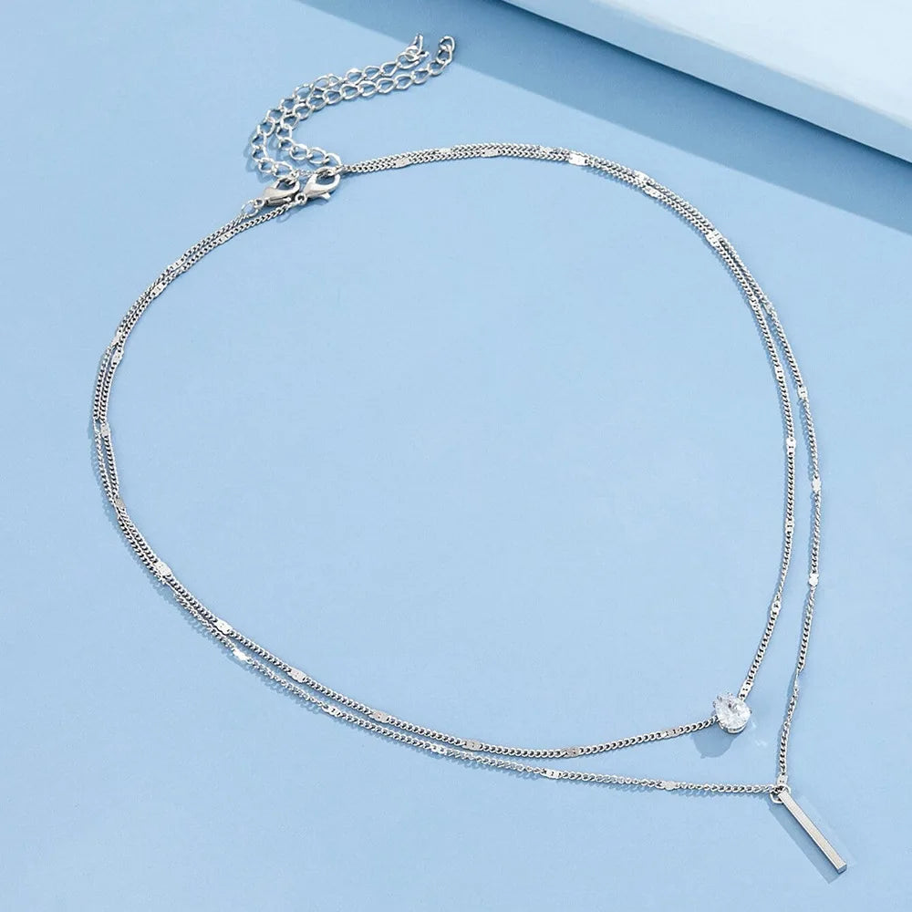 Trendy Zircon Colar De Pingente Para As Mulheres Multicamadas Cadeia Gargantilha Moda Feminina Festa Brilhante Jóias Presente