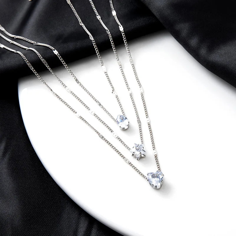 Trendy Zircon Colar De Pingente Para As Mulheres Multicamadas Cadeia Gargantilha Moda Feminina Festa Brilhante Jóias Presente