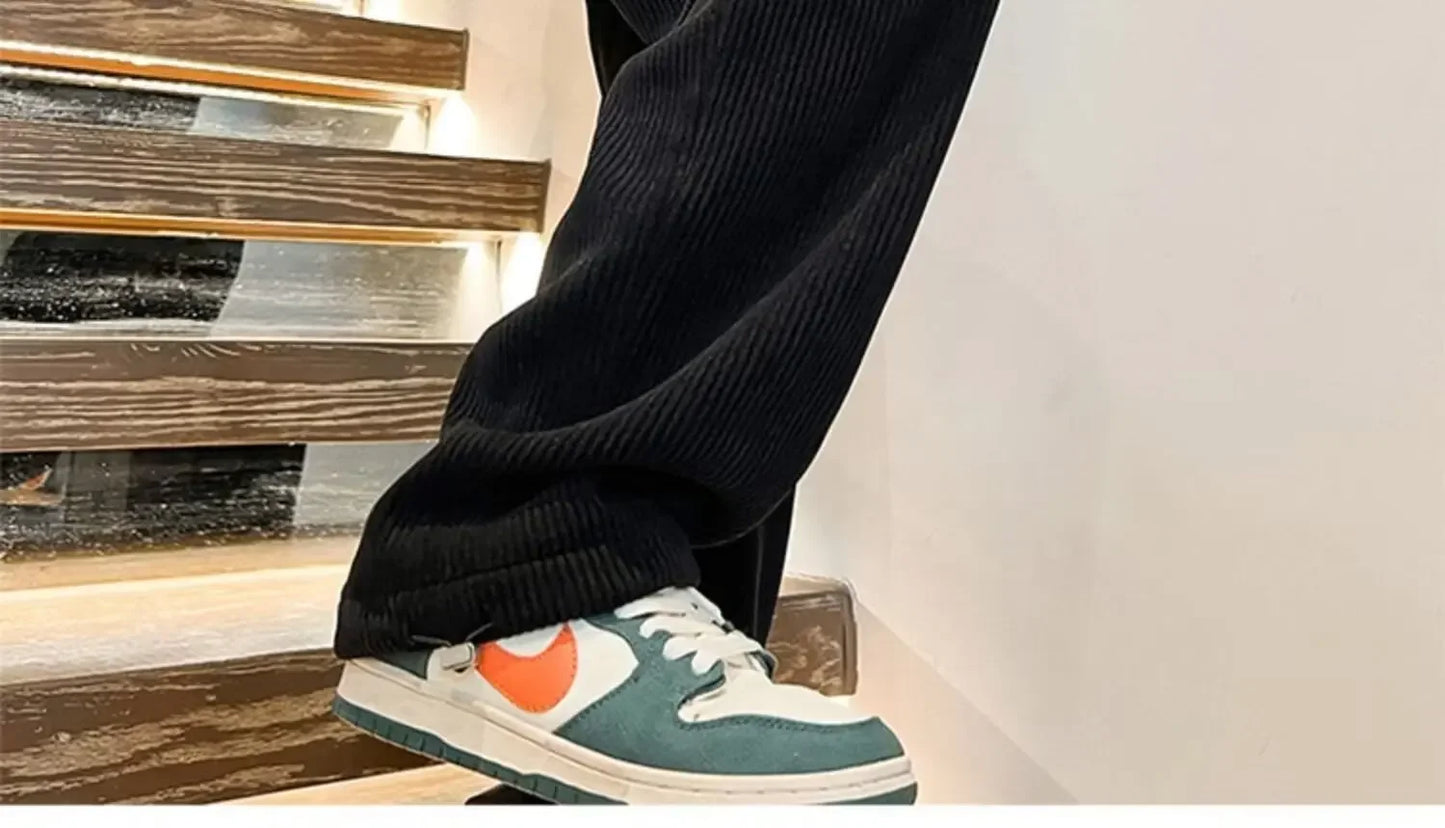 Calça Retro veludo masculino perna reta ajustável.