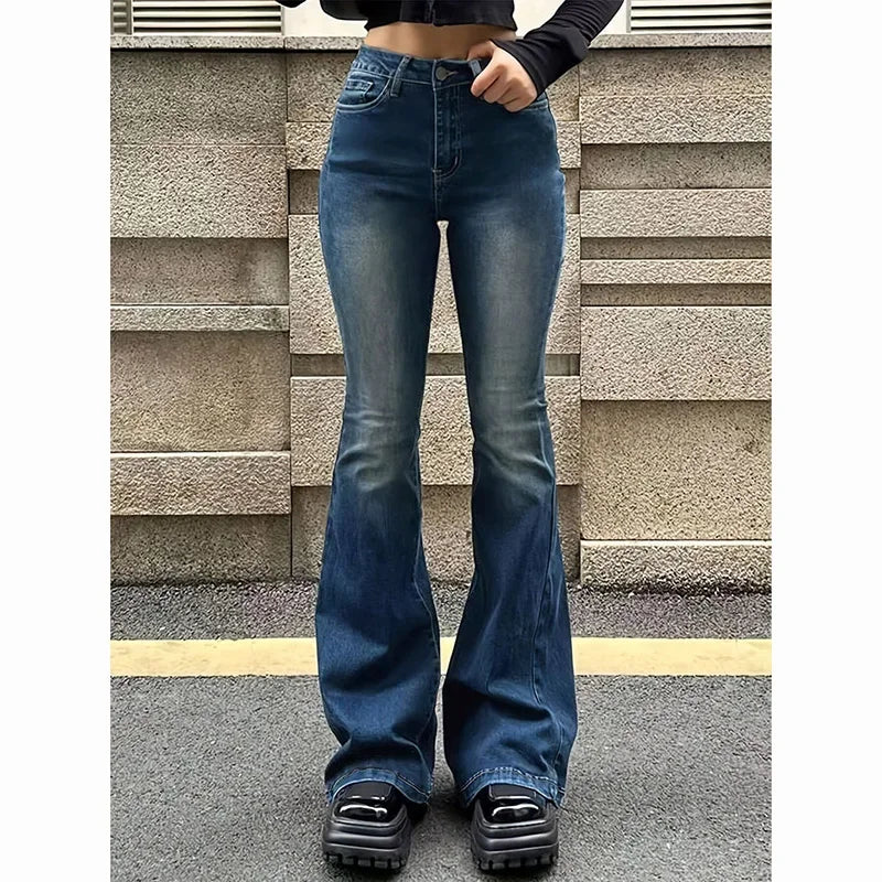 Calça bootcut  jeans feminino cor sólida fina sino bottoms