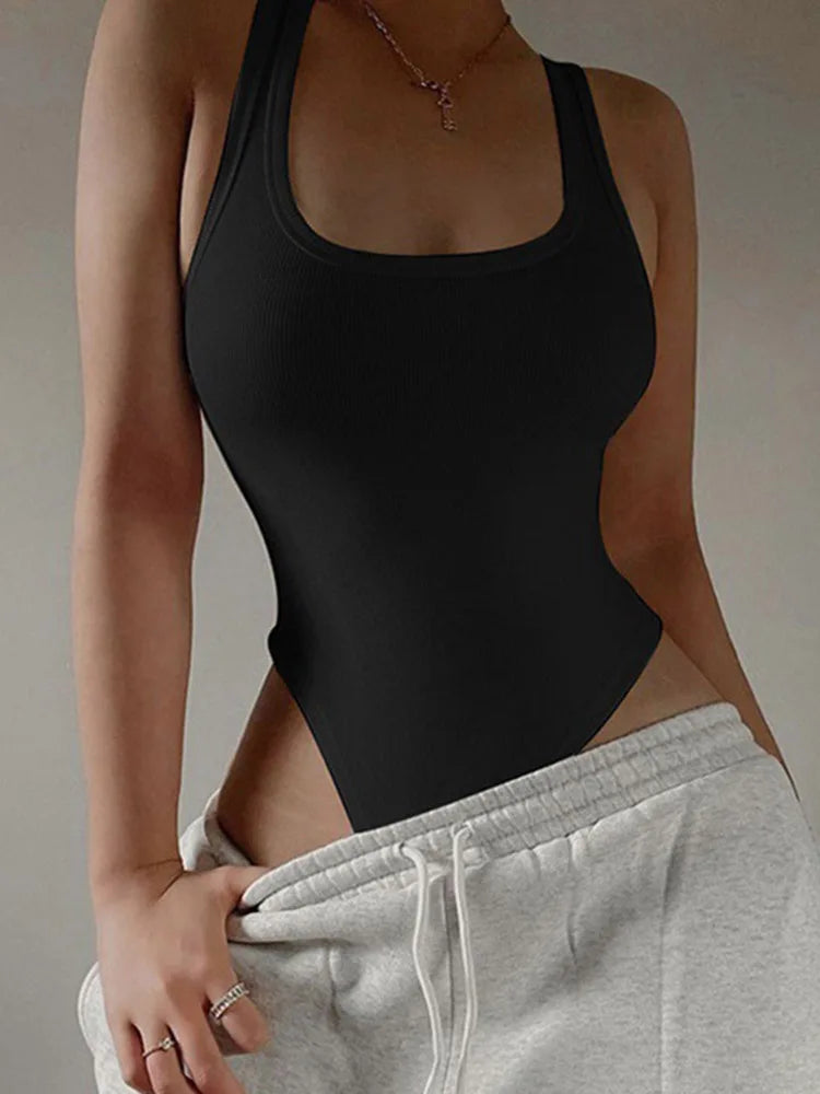 Bodysuit de malha sem mangas verão quente sexy bodycon fora do ombro halter topos casual corpete de rua para mulher clubwear