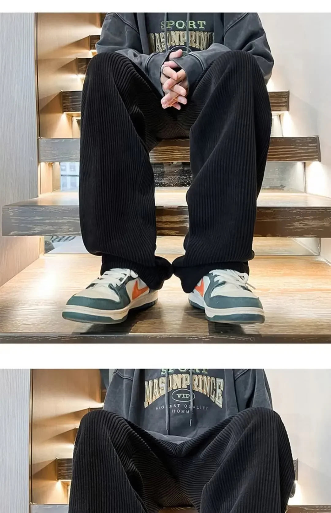 Calça Retro veludo masculino perna reta ajustável.