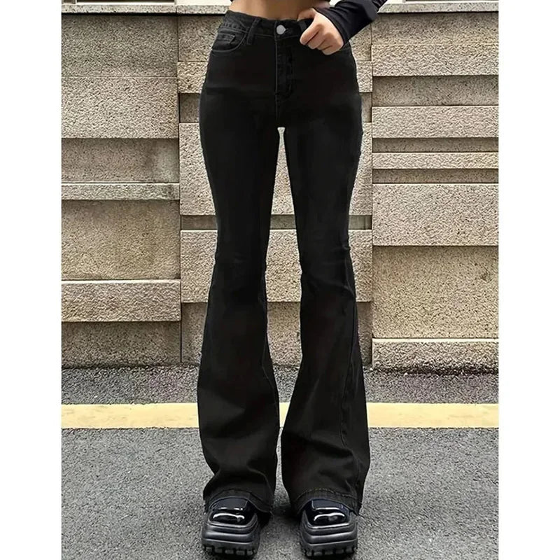 Calça bootcut  jeans feminino cor sólida fina sino bottoms