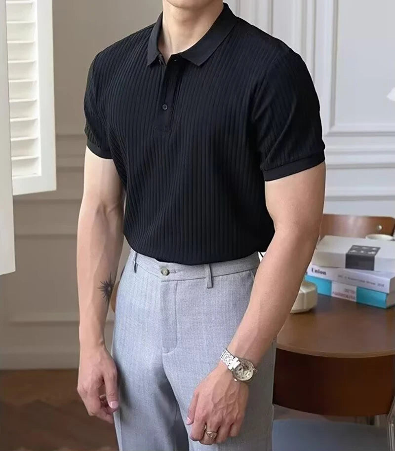 Camisa polo masculina de malha listrada