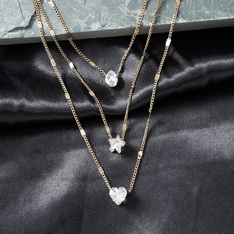 Trendy Zircon Colar De Pingente Para As Mulheres Multicamadas Cadeia Gargantilha Moda Feminina Festa Brilhante Jóias Presente
