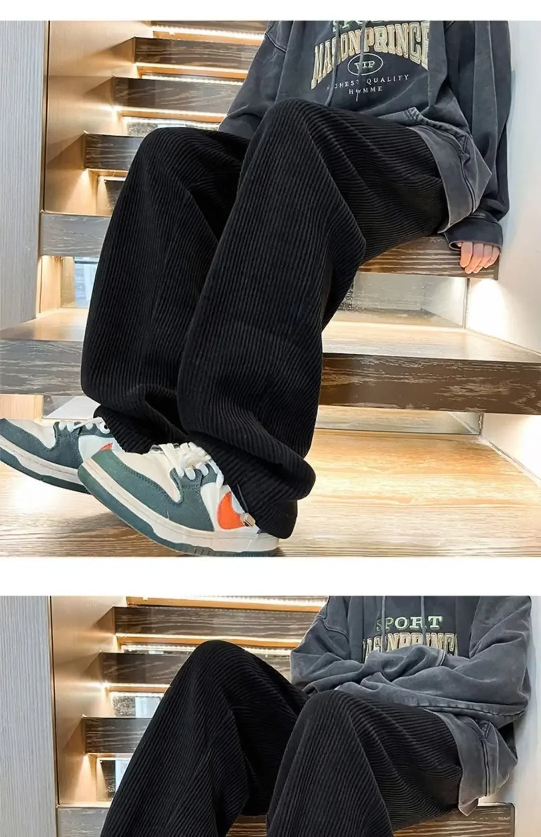 Calça Retro veludo masculino perna reta ajustável.