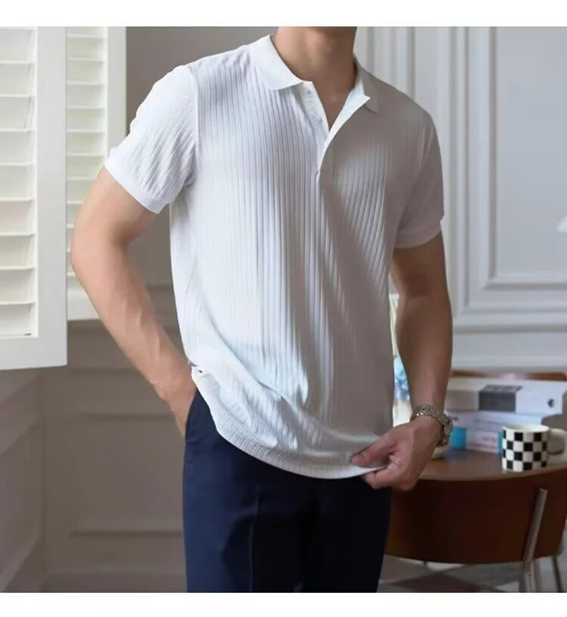 Camisa polo masculina de malha listrada