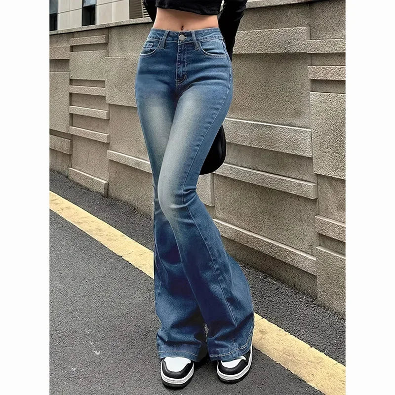 Calça bootcut  jeans feminino cor sólida fina sino bottoms