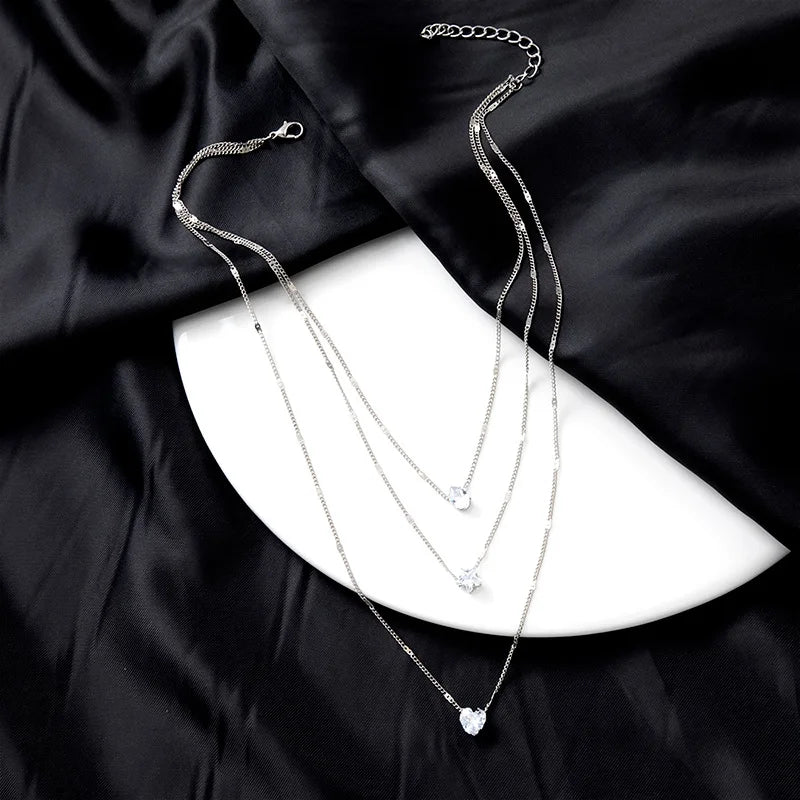 Trendy Zircon Colar De Pingente Para As Mulheres Multicamadas Cadeia Gargantilha Moda Feminina Festa Brilhante Jóias Presente