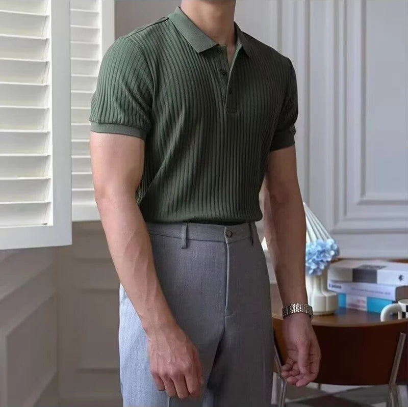 Camisa polo masculina de malha listrada