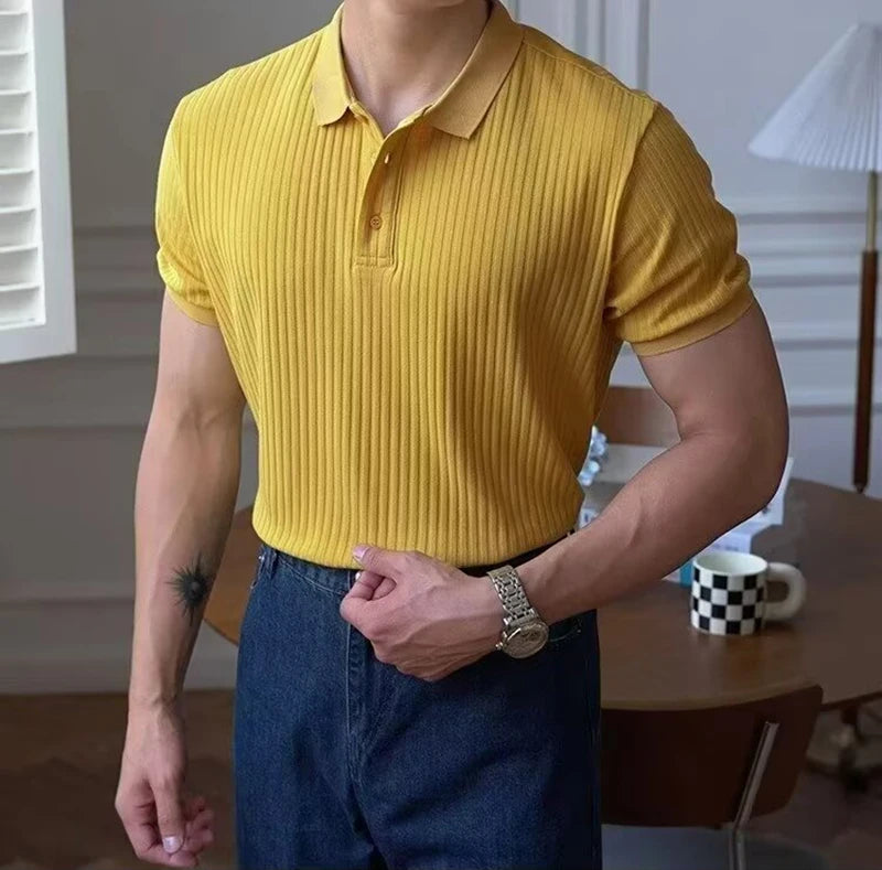 Camisa polo masculina de malha listrada