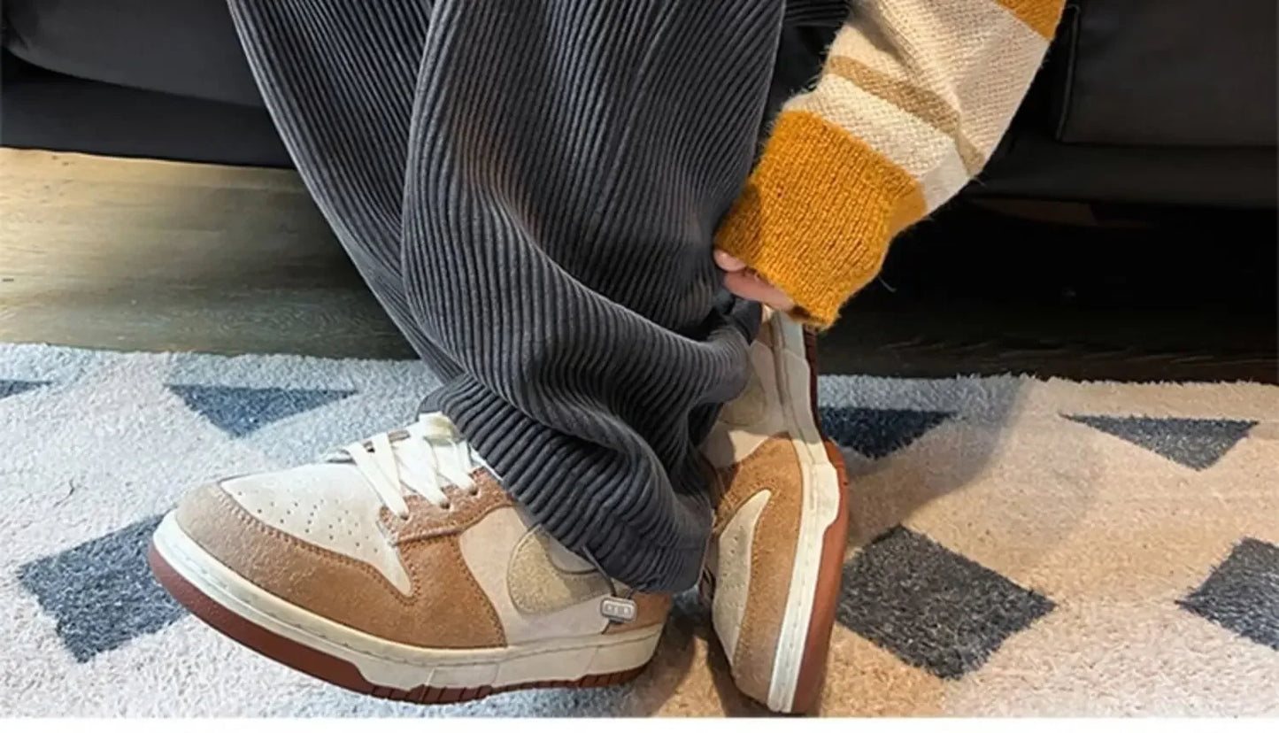 Calça Retro veludo masculino perna reta ajustável.