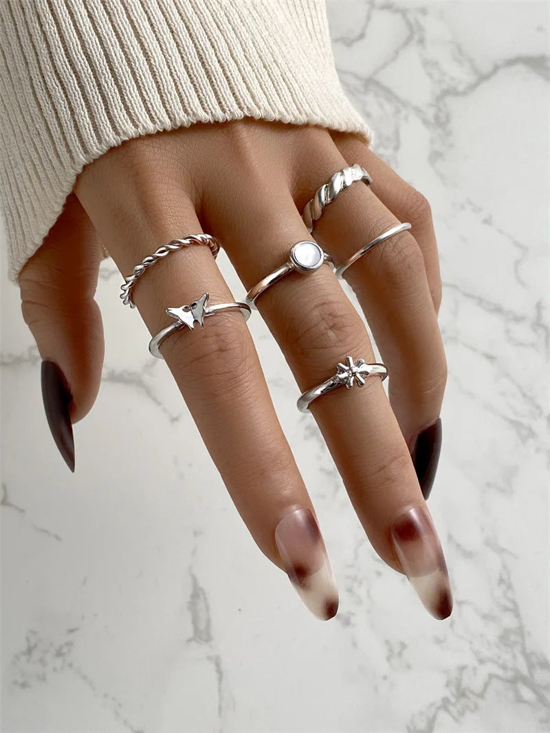 Anéis de Pérola de Borboleta Boêmia para Mulheres Brilho, Gótico, Vintage