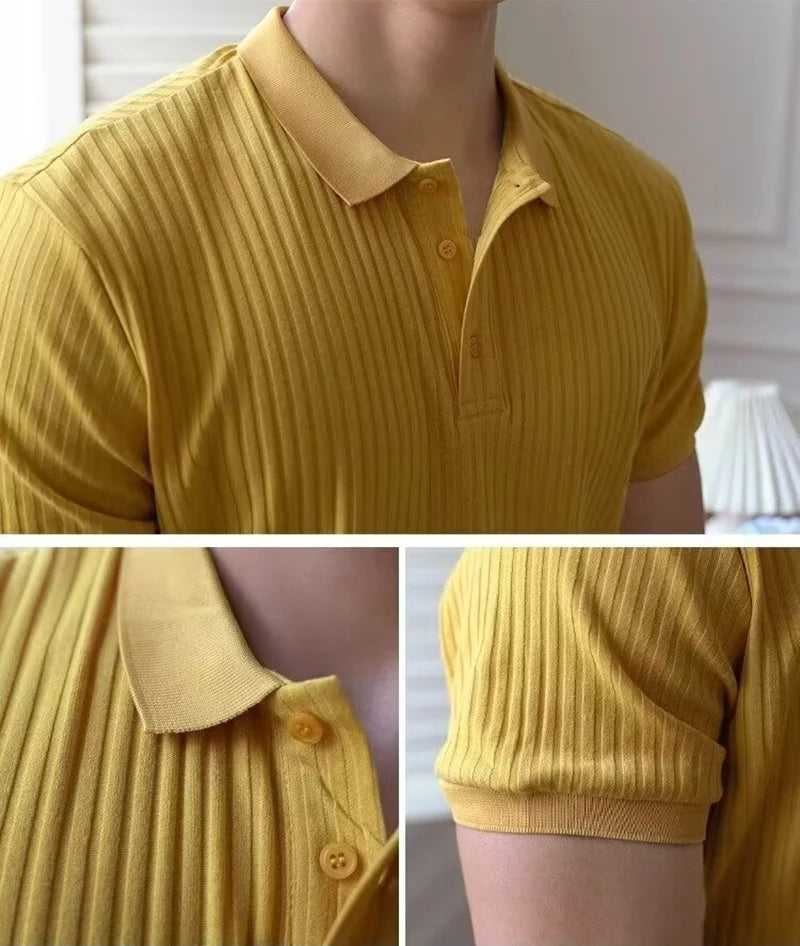 Camisa polo masculina de malha listrada