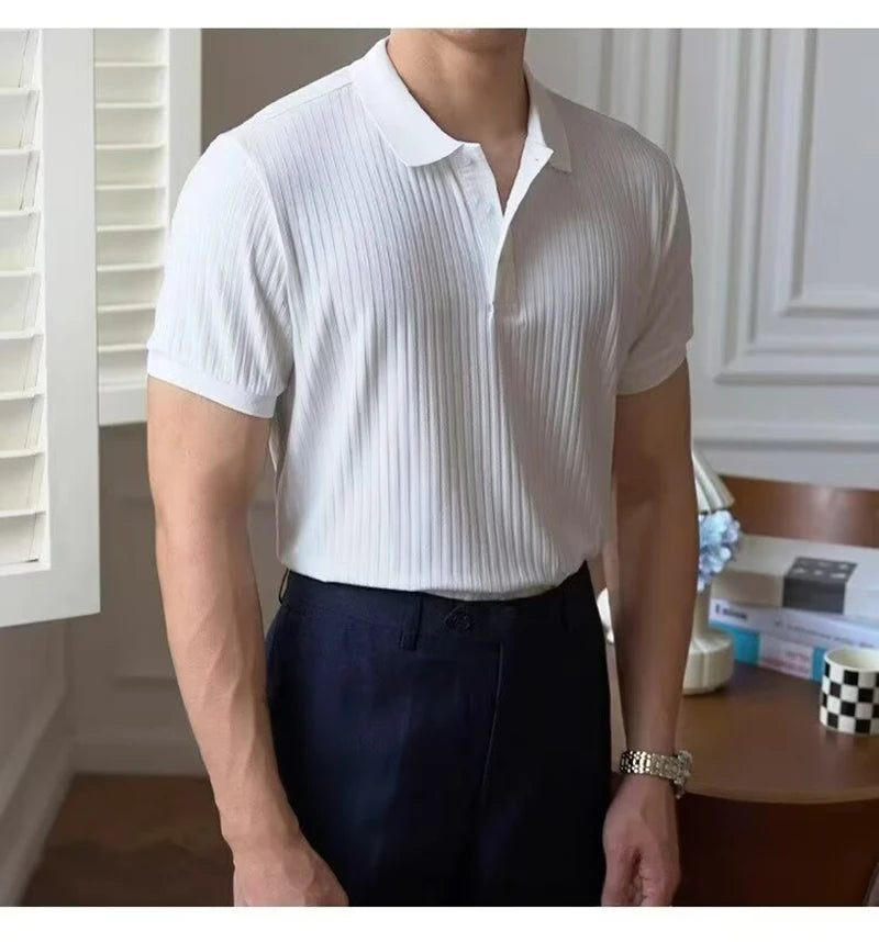 Camisa polo masculina de malha listrada