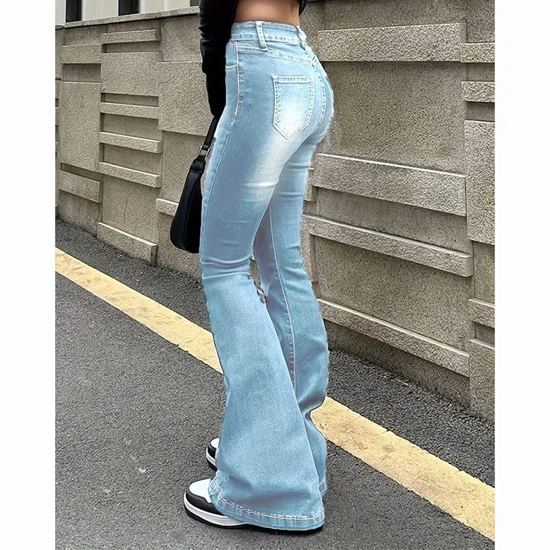 Calça bootcut  jeans feminino cor sólida fina sino bottoms