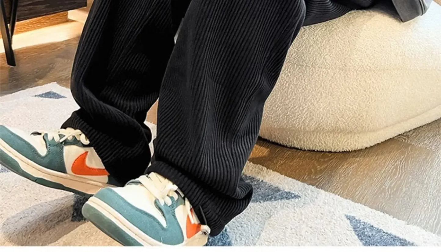 Calça Retro veludo masculino perna reta ajustável.