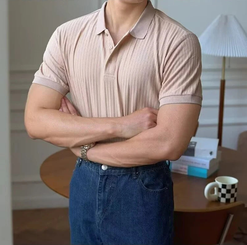 Camisa polo masculina de malha listrada