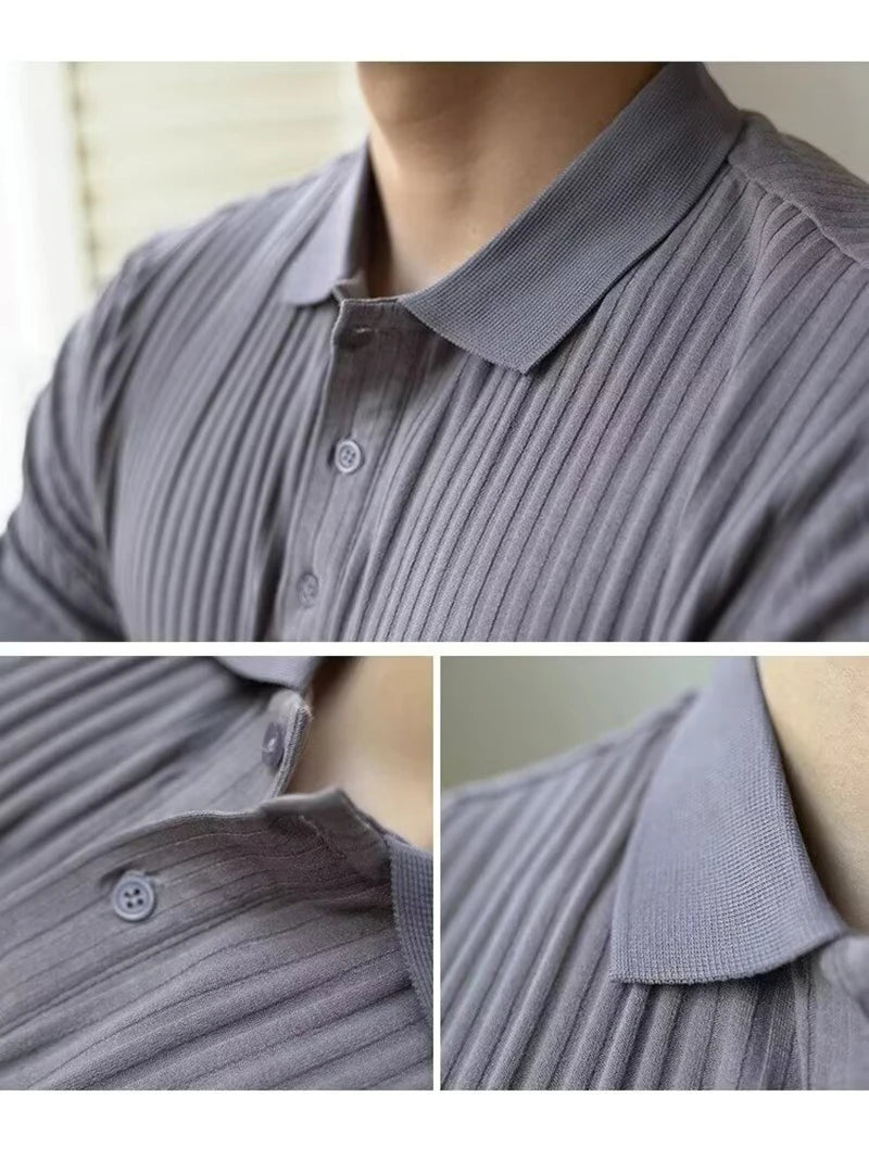 Camisa polo masculina de malha listrada