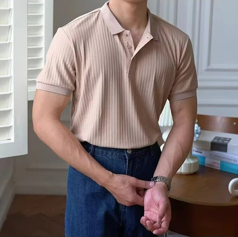 Camisa polo masculina de malha listrada