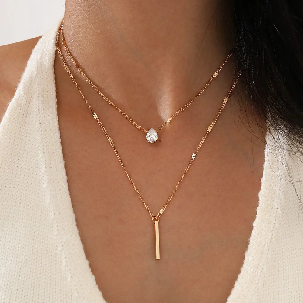 Trendy Zircon Colar De Pingente Para As Mulheres Multicamadas Cadeia Gargantilha Moda Feminina Festa Brilhante Jóias Presente
