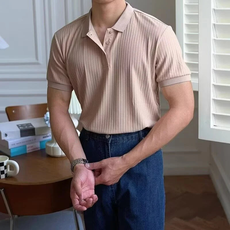 Camisa polo masculina de malha listrada