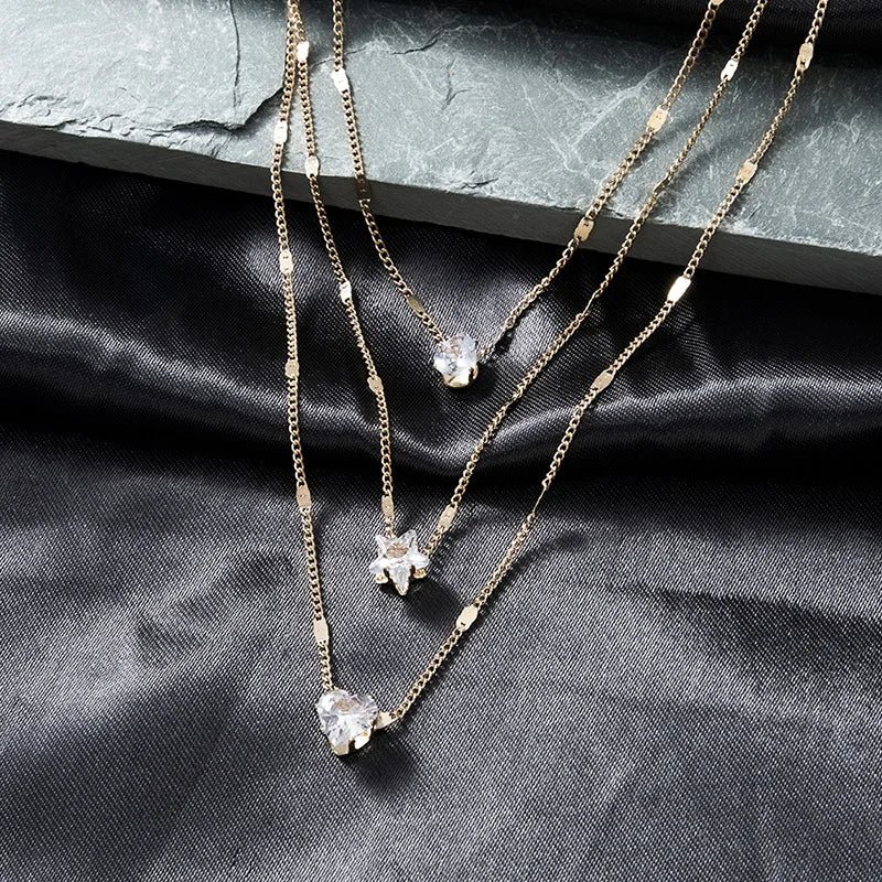 Trendy Zircon Colar De Pingente Para As Mulheres Multicamadas Cadeia Gargantilha Moda Feminina Festa Brilhante Jóias Presente