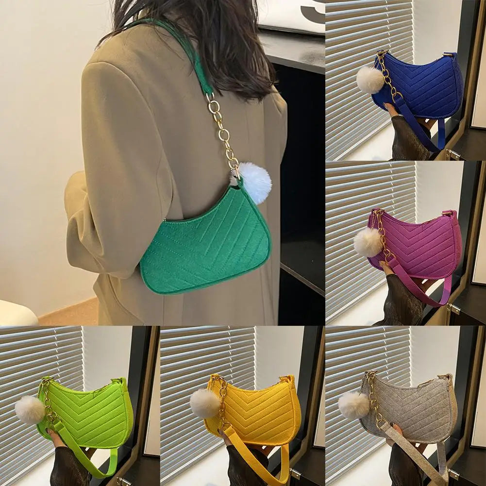 Mini bolsa de ombro feminina moda feltro