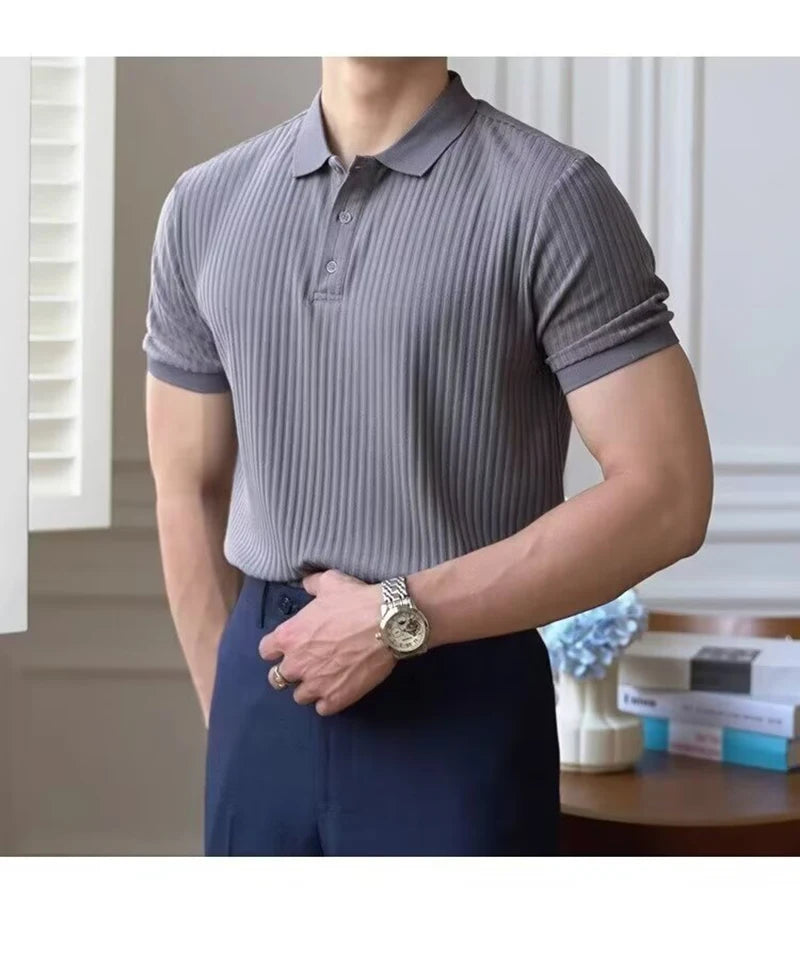 Camisa polo masculina de malha listrada