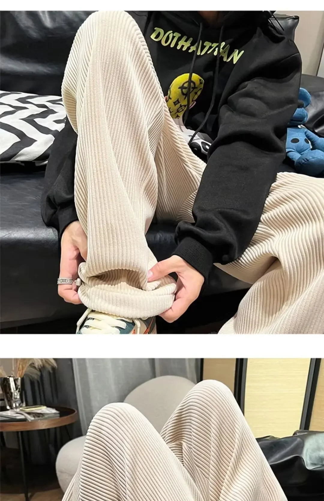 Calça Retro veludo masculino perna reta ajustável.