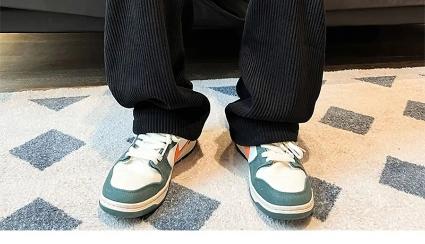 Calça Retro veludo masculino perna reta ajustável.