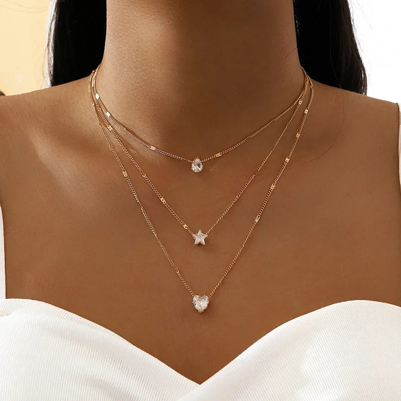 Trendy Zircon Colar De Pingente Para As Mulheres Multicamadas Cadeia Gargantilha Moda Feminina Festa Brilhante Jóias Presente