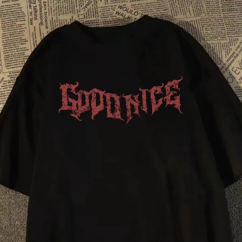 camiseta pesada de manga curta americana retro espada-ponde anjo impresso de manga curta