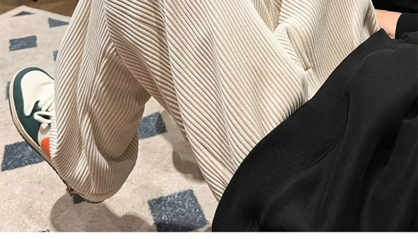 Calça Retro veludo masculino perna reta ajustável.