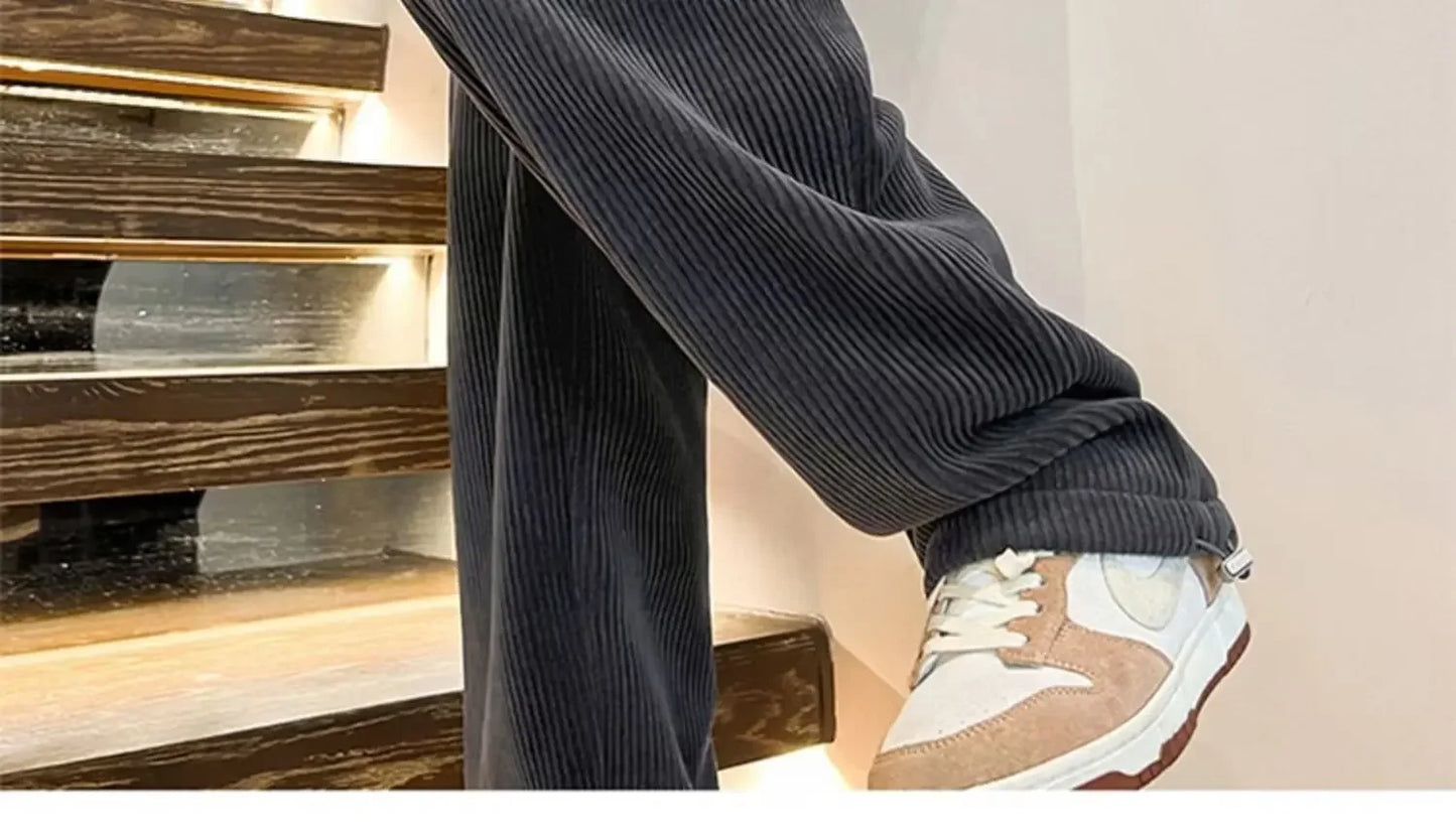 Calça Retro veludo masculino perna reta ajustável.